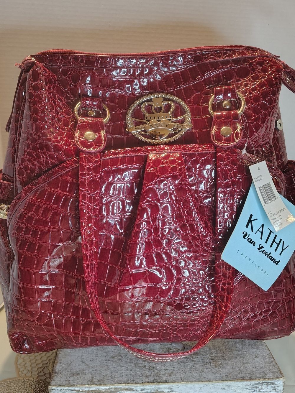 Kathy Van Zeeland Burgundy Croc-Embossed Tote Travel Bag 16" PVC